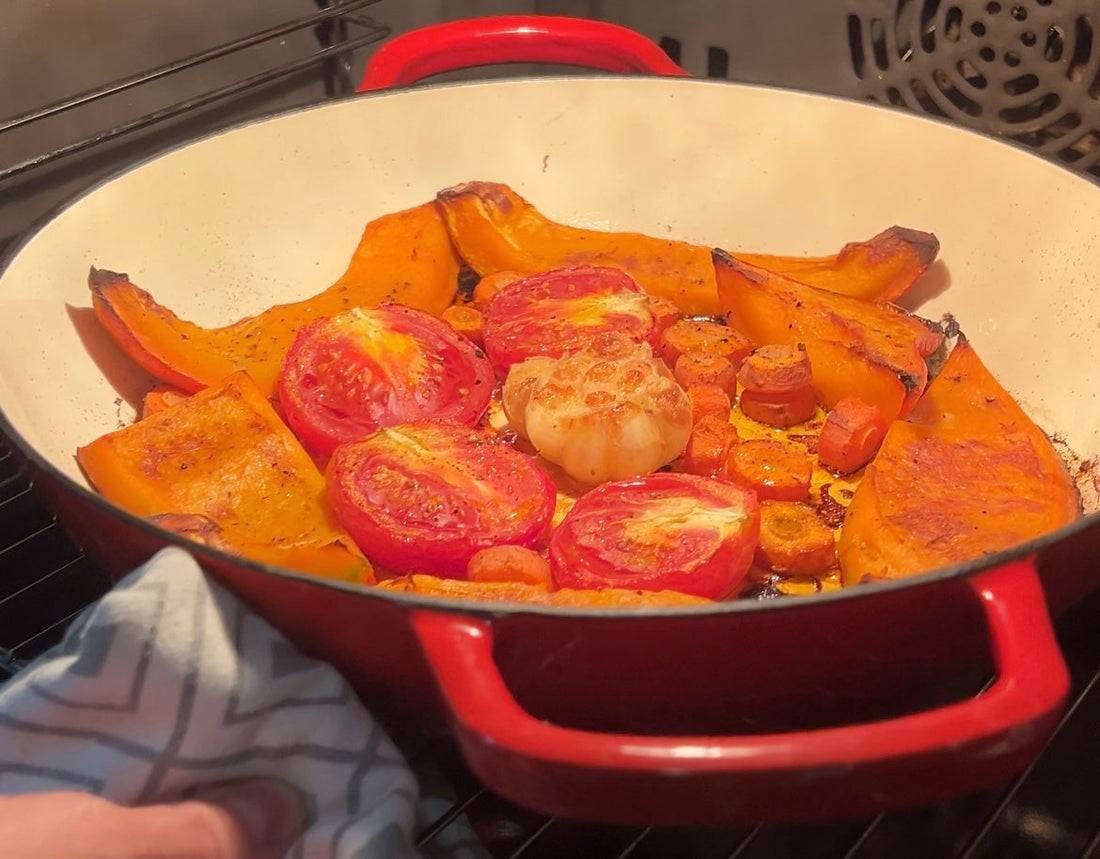 Sült zöldséges tészta – mindent bele” őszi vacsora 🍅🫑🥕