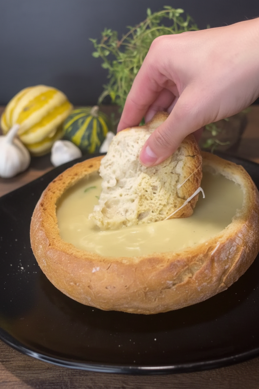 Fokhagymakrémleves ropogós cipóban 🧄🥖